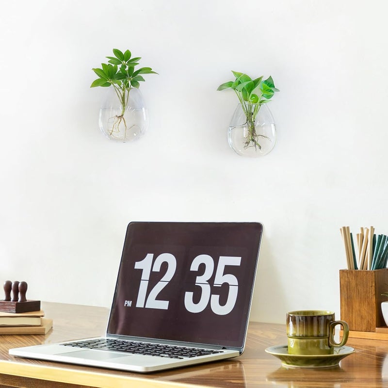 Dahey Propagation Stations Wall Hanging Planters Glass Wall Mounted Vases Oblate Terrarium for Flowers Hydroponics Indoor Plants Home Bathroom Office Decor 2 Pack - Image 2